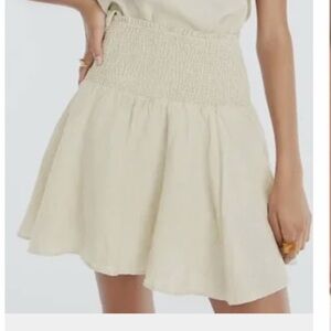 J.Crew Smocked Waist Linen Mini Skirt- NWT- Flax- Size MEDIUM Tall